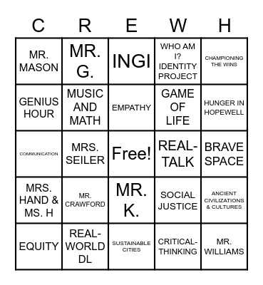 CREW ACADEMY CELEBRATION (3RD) Bingo Card