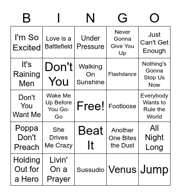80's Music Bingo Card