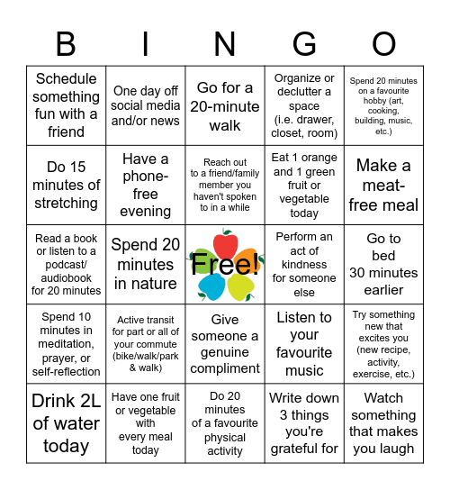 Wellness Week Bingo 2.0 Bingo Card