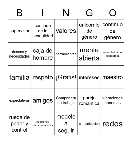 Relaciones Saludables Bingo Card