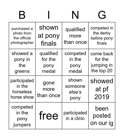 pony finals bingo! Bingo Card