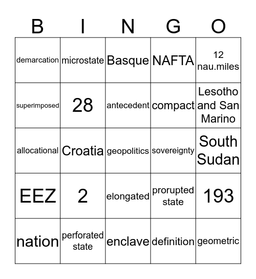 Political Geo Bingo Card