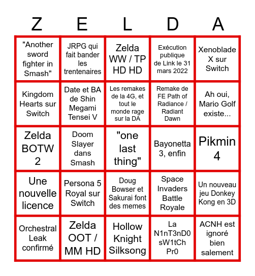Bingo de l'E3 Nintendo 2021 Bingo Card