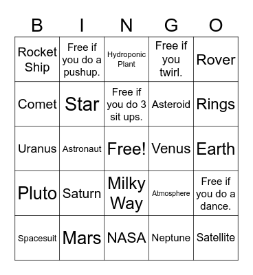 Outer Space Bingo Card