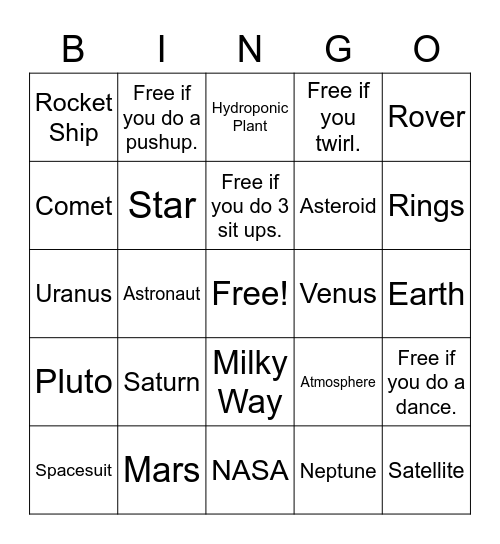 Outer Space Bingo Card