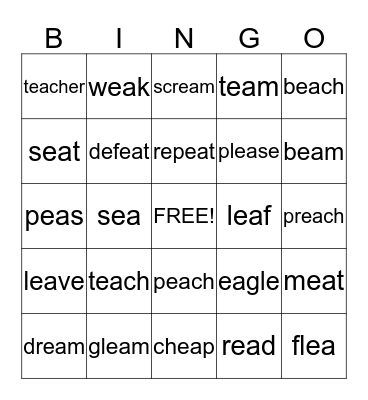 Long e--- ea Bingo Card