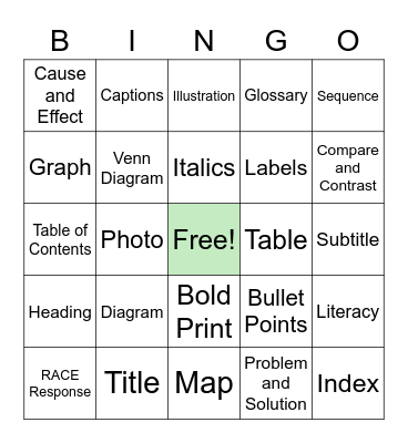 Literacy Bingo Card
