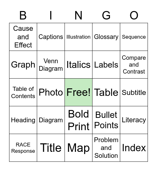 Literacy Bingo Card