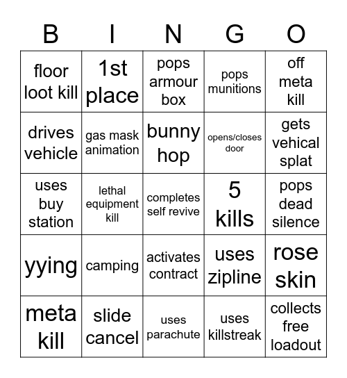 WARZONE BINGO Card