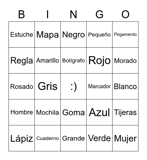 Vocabulario Bingo Card