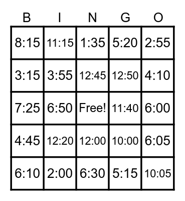 Time Bingo Card