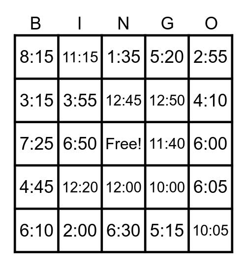 Time Bingo Card