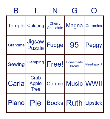 Donna Turns 95 Bingo Card