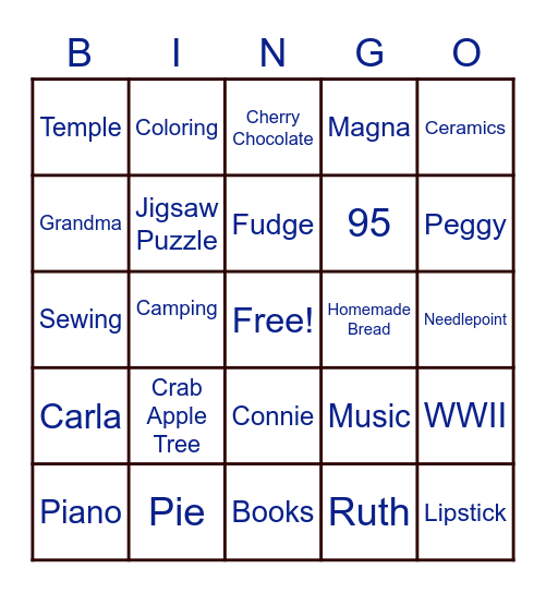 Donna Turns 95 Bingo Card