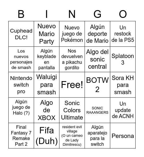 El E3 2021 Bingo Card