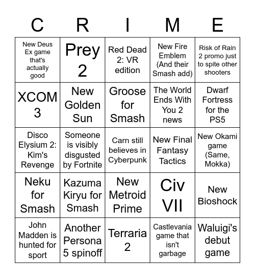 Carn just want Sakurai to be happy Bingo Card