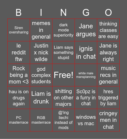 GMU CS Discord Bingo Card
