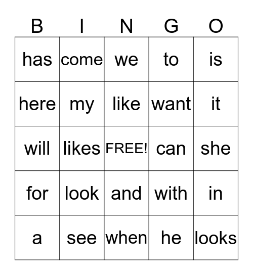 Words that I know! Bingo Card