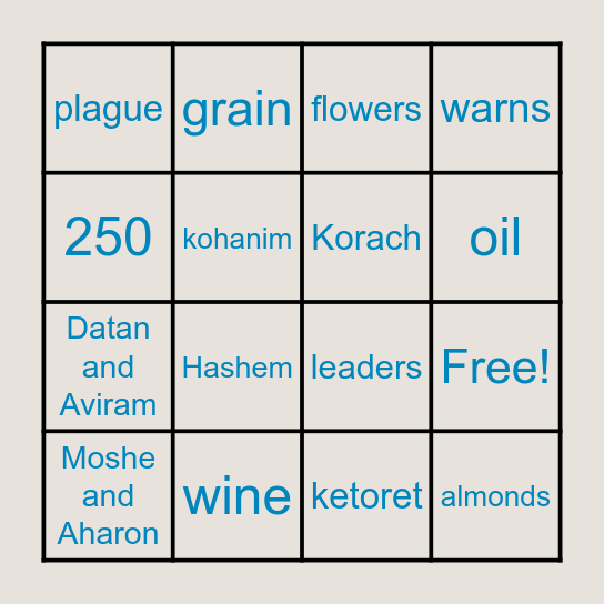 Korach Bingo Card