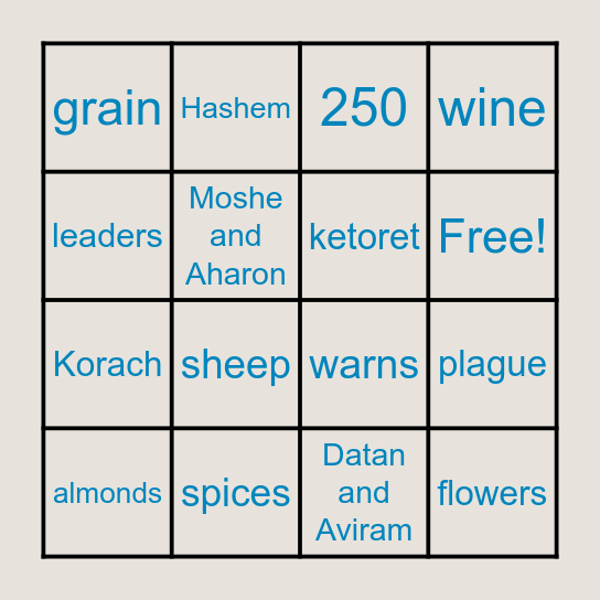 Korach Bingo Card