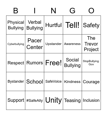 #SafeAllies Bingo Card