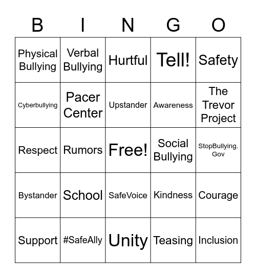 #SafeAllies Bingo Card