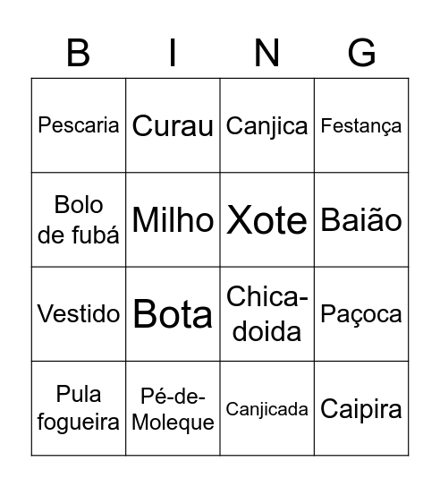 Festa Junina Bingo Card