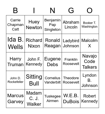 Leaders in Modern US History Bingo Card