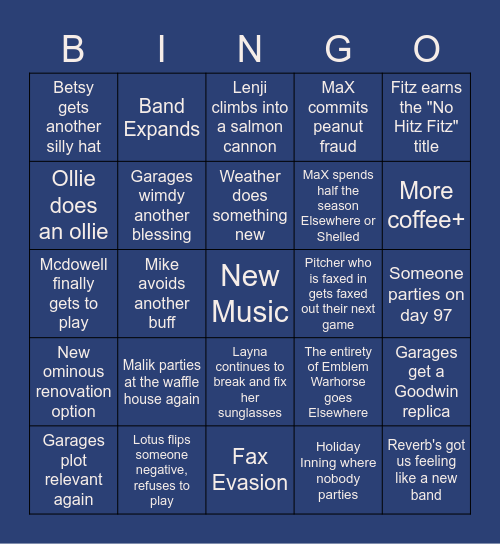 Garages Season 20 Bingo Card