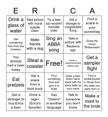 Bachelorette Beer Crawl Bingo! Bingo Card