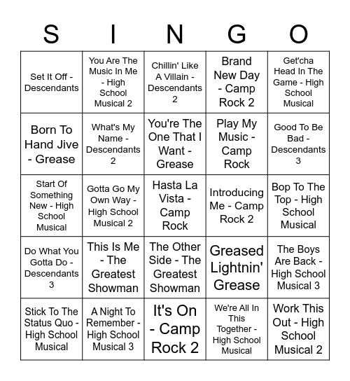 Grizzly Games Singo Bingo Card