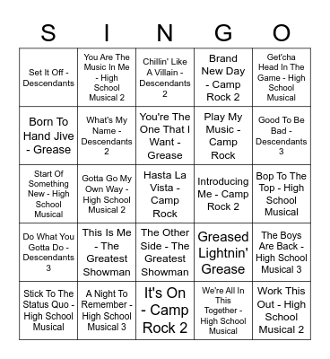 Grizzly Games Singo Bingo Card