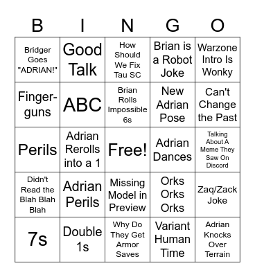 Adrian Bingo Card