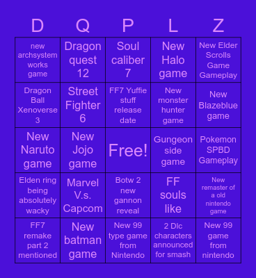 E3 2021 Bingo Card