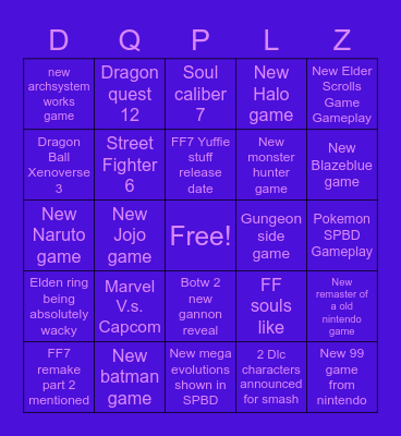 E3 2021 Bingo Card