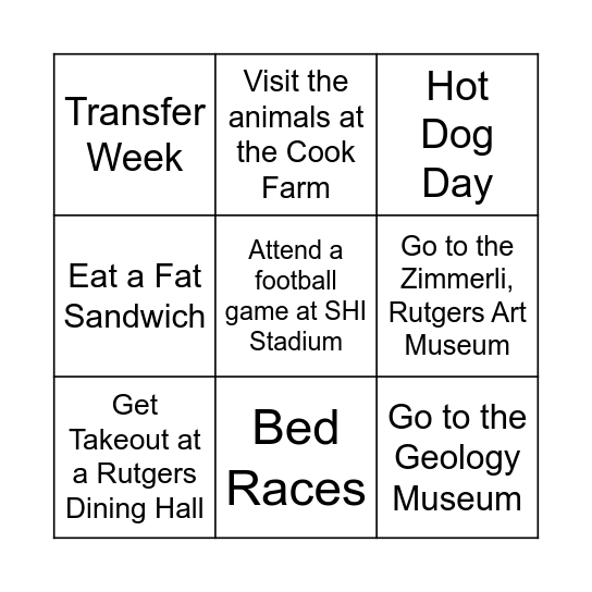 RUcketlist Bingo Card