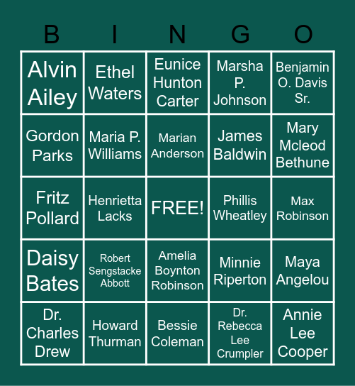 Black History Bingo Card