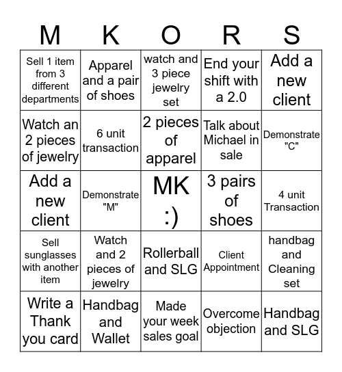 Michael Kors Bingo Card