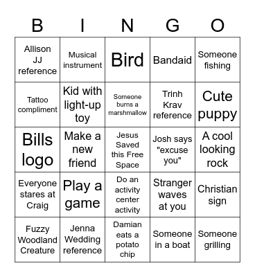 Christian Camp Bingo Card