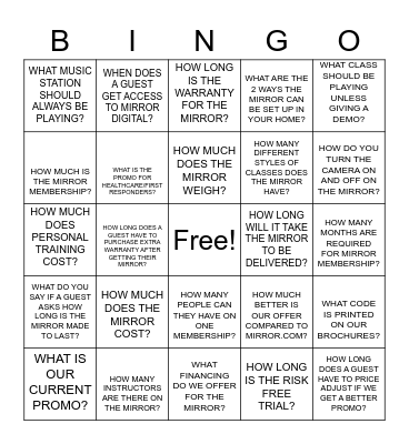 MIRROR BINGO Card