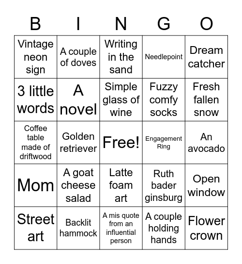 White Woman's Instagram Bingo Card