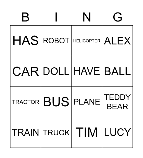 TRANSPORT Bingo Card