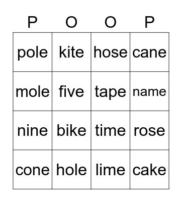 Super Phonics 3 Bingo Card