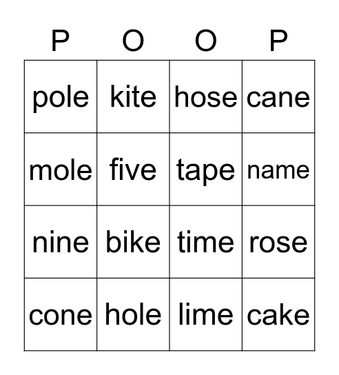 Super Phonics 3 Bingo Card