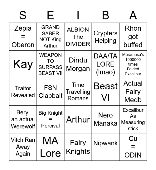 LB6 Bingo Card