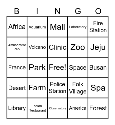 Places Bingo Card