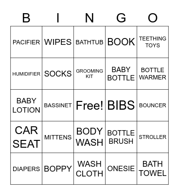 Baby Shower Bingo Card