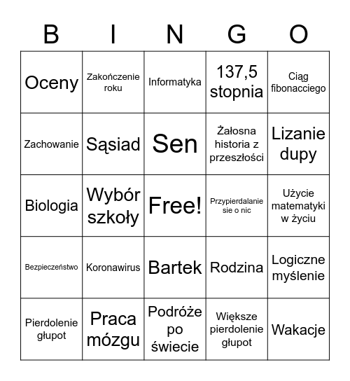 Bingo Markiewicz Bingo Card