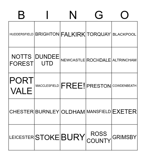 FOOTY BINGO AT THE SUN INN Bingo Card