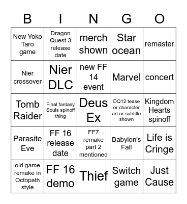 Square Bingo Card
